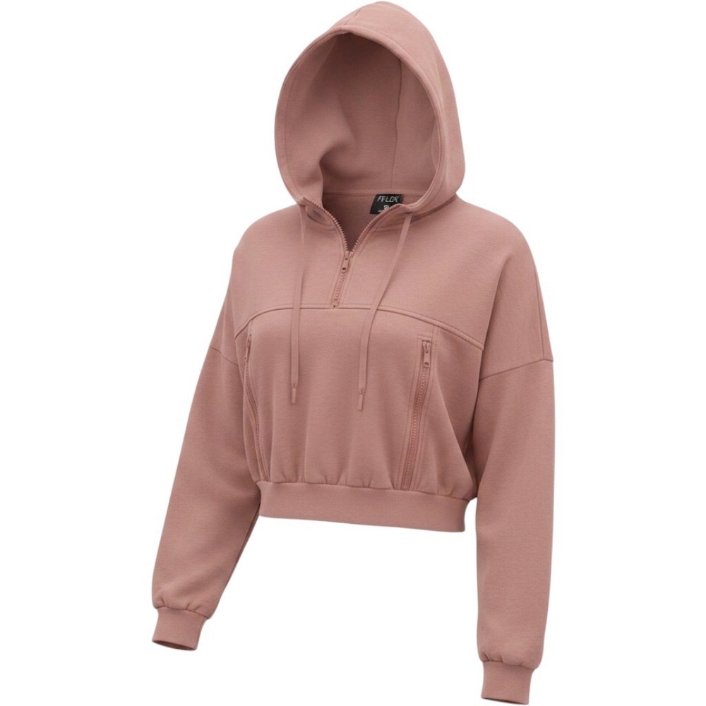POPFLEX Cropped Hoodie Women Size S Rust Quarter Zip Boxy Activewear Streetwear